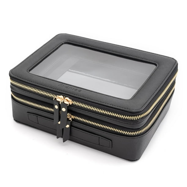 Organizador de maquillaje Aveniee XL transparente de doble capa con soporte para brochas