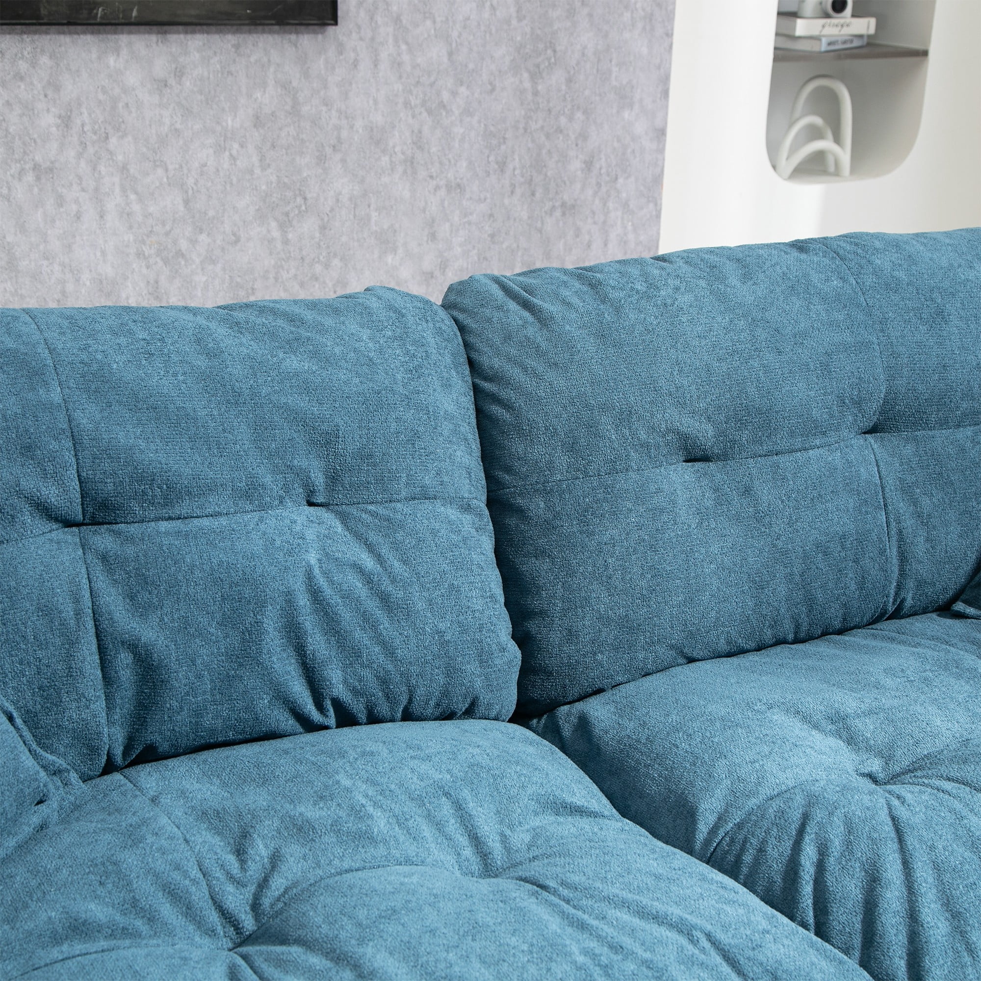 84" Chenille Loveseat Sofa Upholstered Deep Seat Sofa Couch with 2 Throw Pillows for Living Room Apartment Office,Blue