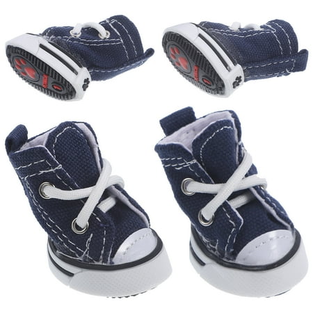 Worgeous 4pcs Fashion Stars Cotton Denim Pet Dog Puppy Non-slip Lace-up Casual Shoes Sneakers Boots - Size XS (Blue)