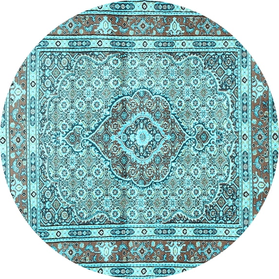 Ahgly Company Indoor Round Medallion Light Blue Traditional Area Rugs, 8' Round