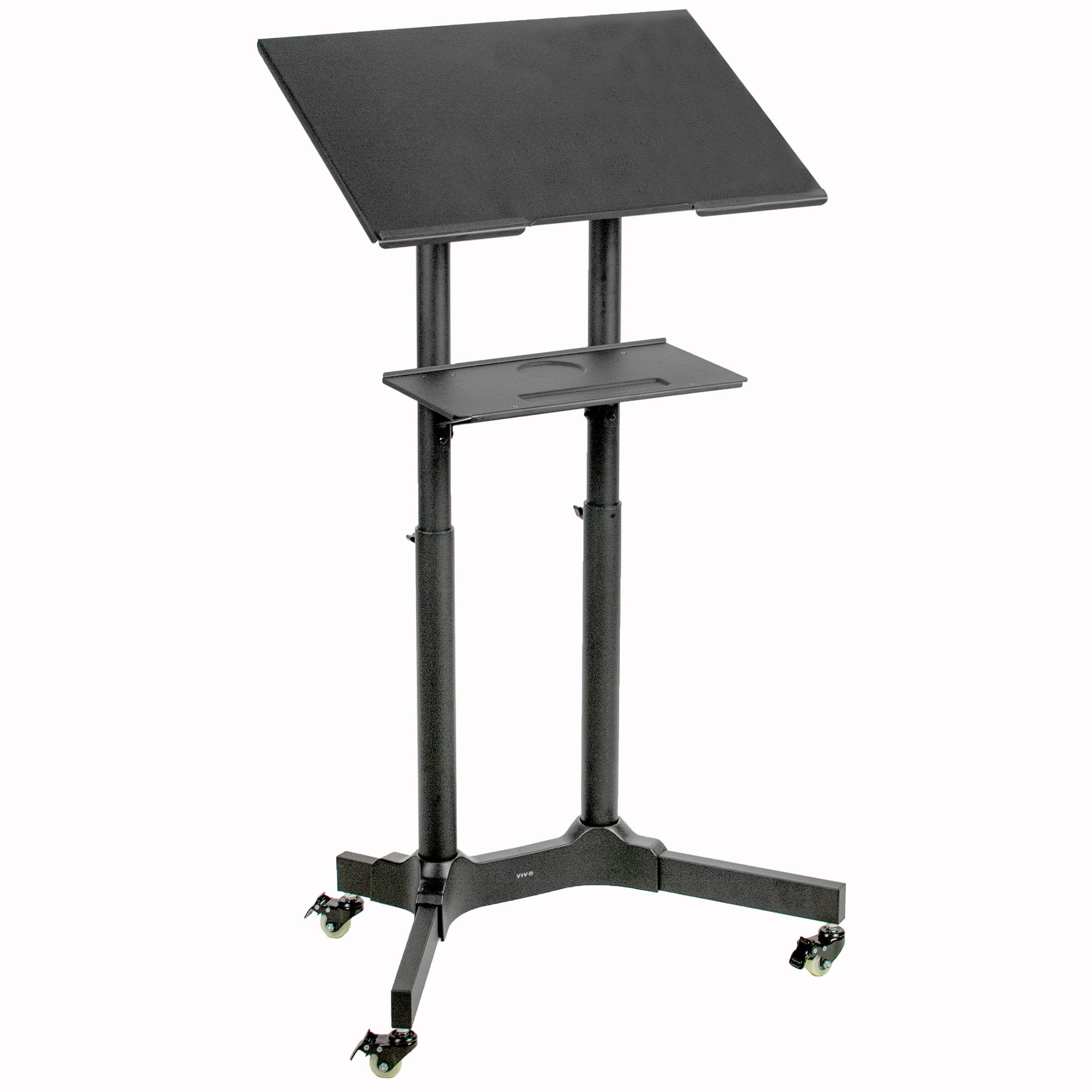 Beech/Black Compact Standing Desk for Reading Wheeled Lectern with Storage Shelf Laptop Stand 