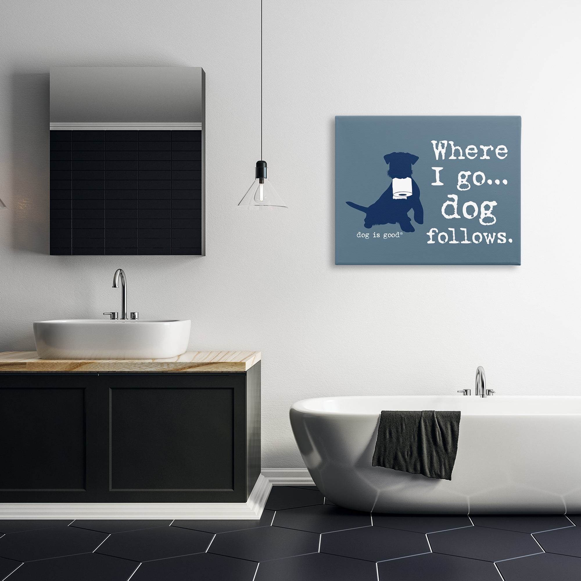 Stupell Industries Where I Go Dog Follows Animals Painting Wrapped Canvas Art Print Wall Art, 40 x 30