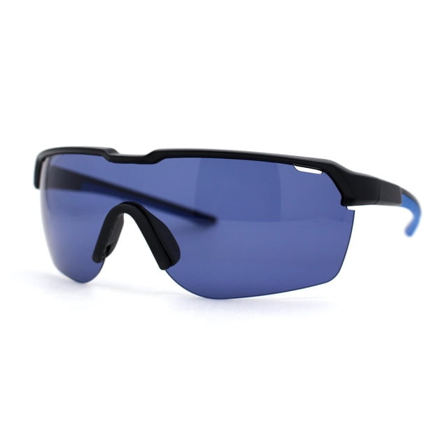 Mens 90s Classic Half Rim Sport Wraparound Plastic Sunglasses Black Blue Black