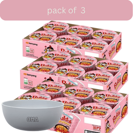 Samyang Buldak Carbonara Spicy Chicken Ramen Bowl, 3 Pack (3.7 oz., 6 pk.) with bowl by OMA