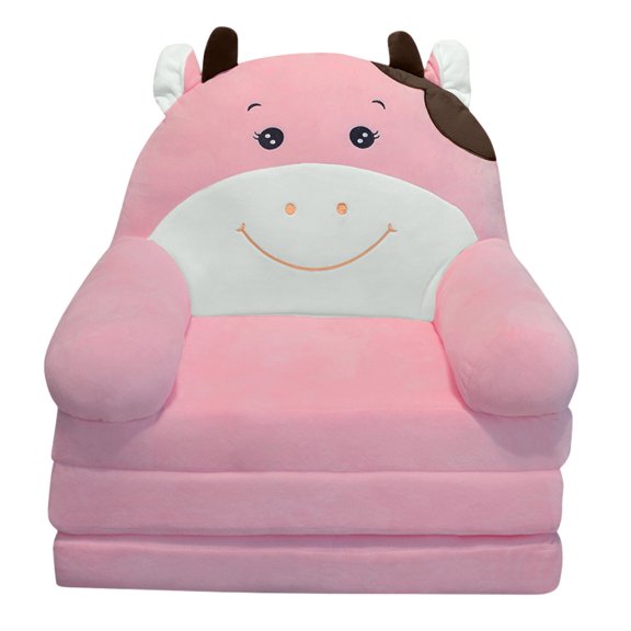 XSHBTOP Plush Foldable Kids Sofa Backrest Armchair (No Filling) 2 In 1 Foldable Children Sofa Cute Cartoon Lazy Sofa Children Flip Open Sofa Bed For Living Room Bedroom,Without Liner Filler(Pink)