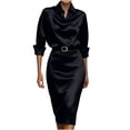 thumbnail image 2 of Idoravan Fashion Women's 3/4 Sleeve Turndown Collar Solid Button Casual Summer Dress, 2 of 7