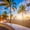 Florida Beach Twilight, variant on Elephant Stock Palm Tree Beach Sunset Wall Art - Horizontal Canvas Wall Art - Living Room Wall Decor - Beach Canvas - Black And Brown Decor - 12" x 8"