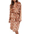 thumbnail image 7 of Elainilye Fashion Womens Robe Soft Loungewear Long Sleeve V-Neck Winter Pajamas Flannel Nightgowns Long Robes,Brown, 7 of 7