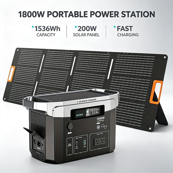 1800W Portable Power Station with 200W Solar Panel Kit