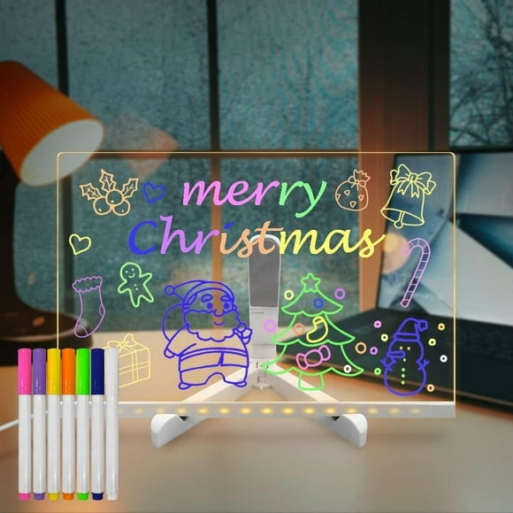 CHUANK LED Note Board with Colors Clear LED Board Glowing Acrylic Message Board with Light Light Up Dry Erase Board with Stand Glow Memo Letter Board for Kids Birthday Christmas (11.8