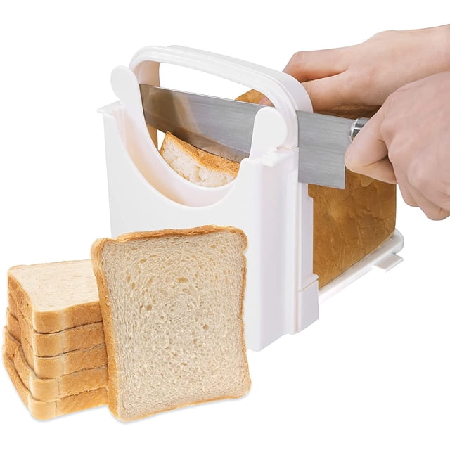 Cortadora de pan plegable Espesores Máquina rebanadora de tostadas Cortador de pan ajustable de 3 espesores para pasteles de pan Bagels Gadgets de cocina Blanco