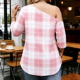 thumbnail image 5 of Gamivast Tunic Tops For Women Plaid Print Skew Neck Dressy Tops 3/4 Sleeve Asymmetrical Tops Comfy Loose Fit Casual Office Work Wear, 5 of 8
