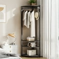 thumbnail image 3 of Space-Saving Semi-Circular Corner Coat Rack Hall Tree – 6 Double Hooks, 4 Storage Shelves, Shoe Bench – Freestanding Entryway Organizer for Hallway, Closet, or Apartment – Stone Grey, 3 of 8