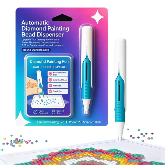 BeadBlitz Automatic Diamond Painting Pen, Reloadable Bead Dispenser for Round 2.8mm Standard Drills, Wax-Free Diamond Art Placement Tool with Silicone Loading Tray