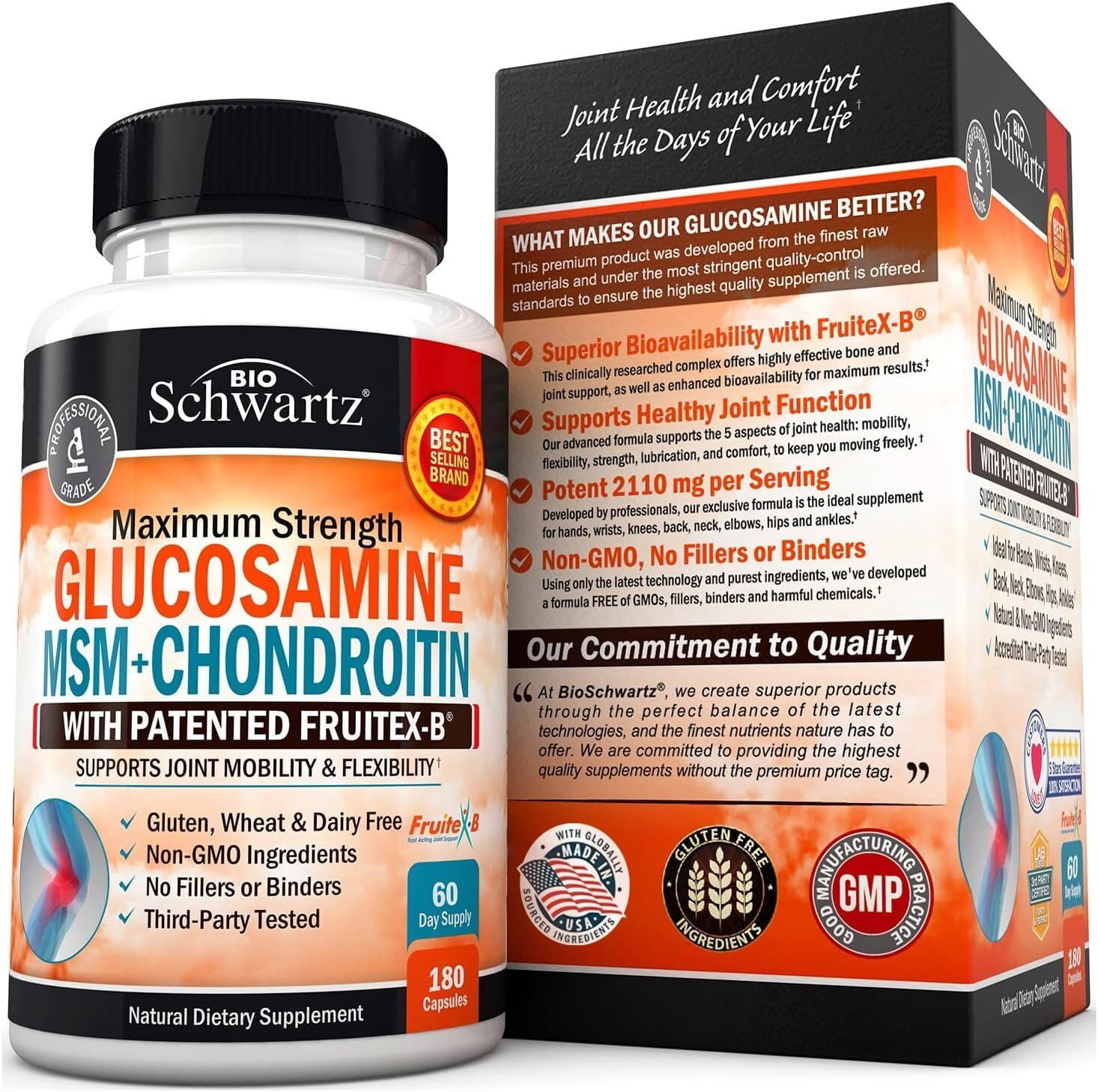 BioSchwartz Glucosamine MSM & Chondroitin Joint Support Supplement, 180 Capsules