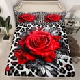 thumbnail image 2 of Castle Fairy Flower Red Rose 4pcs Bed Sheets for Female Men Adults,Chic Floral Blossoms King Sheets,Abstract Leopard Print Super Cozy Sheet Set,Breathable Home Decor, 2 of 7
