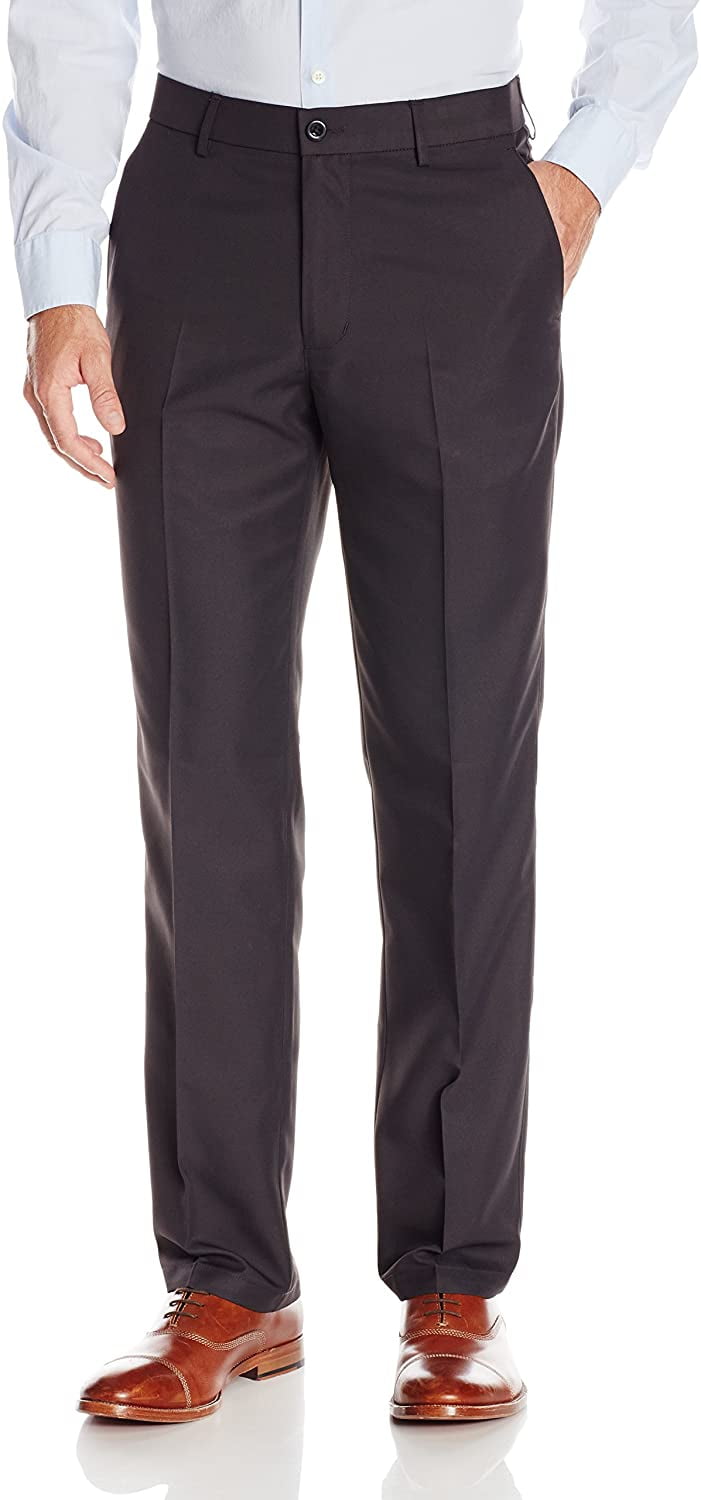 Haggar Men's Performance Solid Gabardine Straight Fit Plain Front Slack, Dark Grey, 32x32 