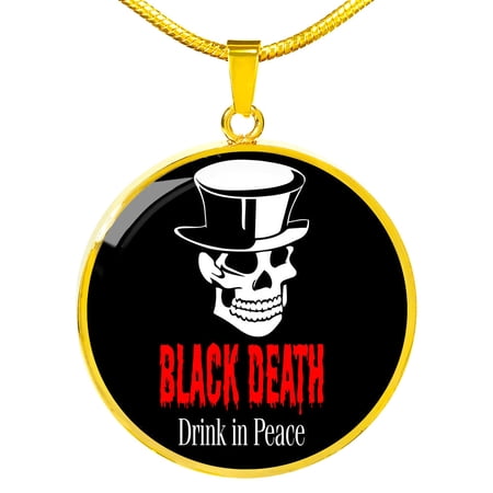 Black Death Vodka Drink In Peace Circle Necklace Stainless Steel 24 Inch Chain Silver Tone or Gold Tone