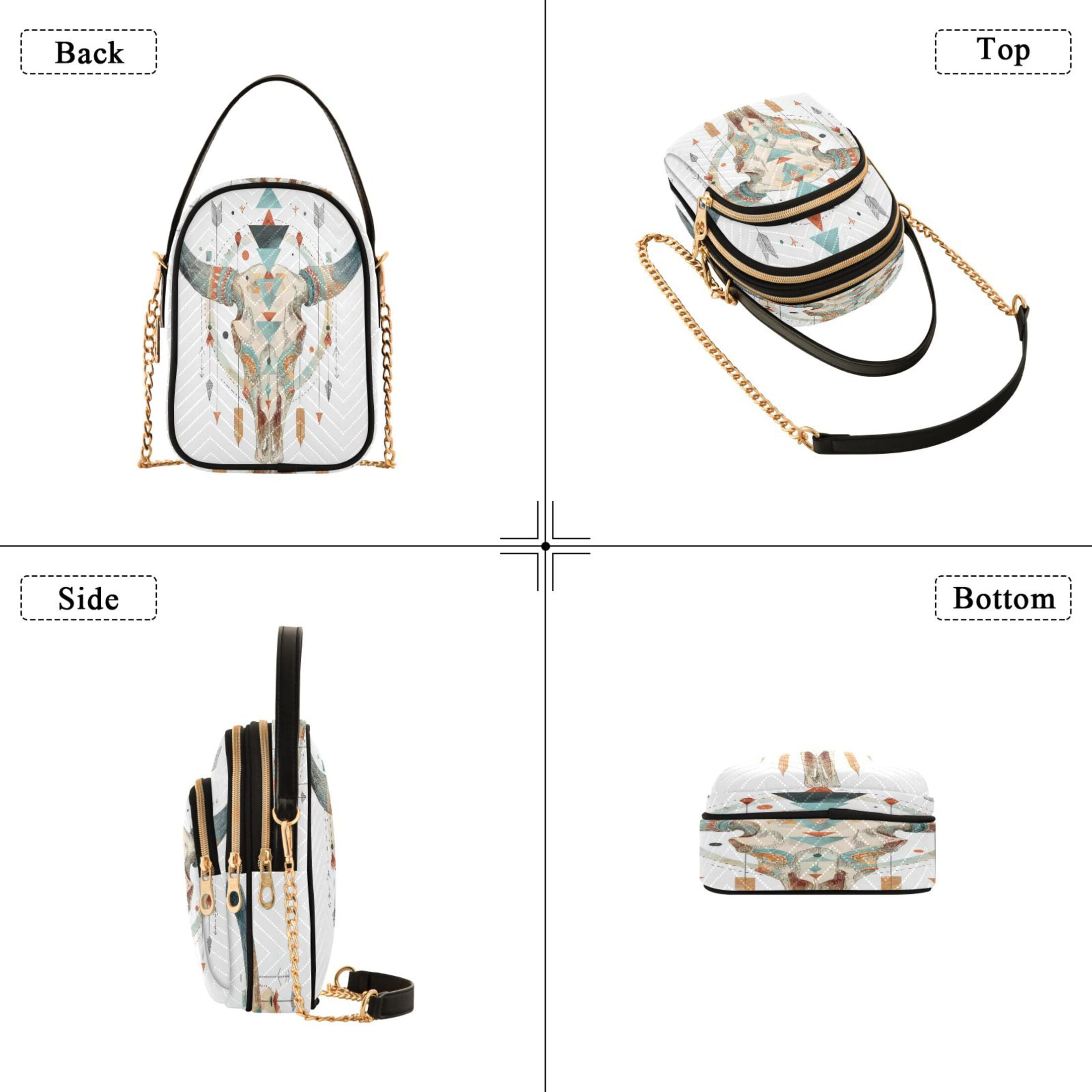 IAUYY Small Crossbody Bags for Women 15*21*8cm Leather Purses for Women Removable Strap with 3 Zipper Pocket Applicable to Birthday Gifts for Women,Bull Skull