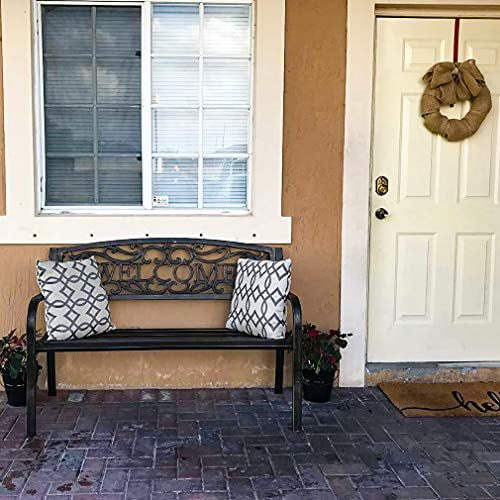 FDW Outdoor Metal Bench with Cushion for Patio and Yard - Set of 1, Bronze