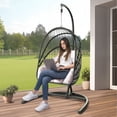 thumbnail image 2 of DWVO Indoor/Outdoor Wicker Swing Egg Chair Hammock Hanging Chair Nest Basket with Stand, UV Resistant Removable & Washable Cushions,350LB Capacity for Bedroom, Balcony, Garden - Black, 2 of 7