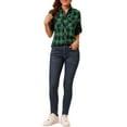 thumbnail image 3 of INSPIRE CHIC Women's Plaid Roll up Long Sleeves Single Breasted Shirt with Brushed Flap Pockets XL Green, 3 of 8