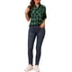 thumbnail image 2 of Camisa de manga larga de cuadros para mujer Inspire Chic, con botones y bolsillos de solapa cepillados, S, verde, 2 of 7