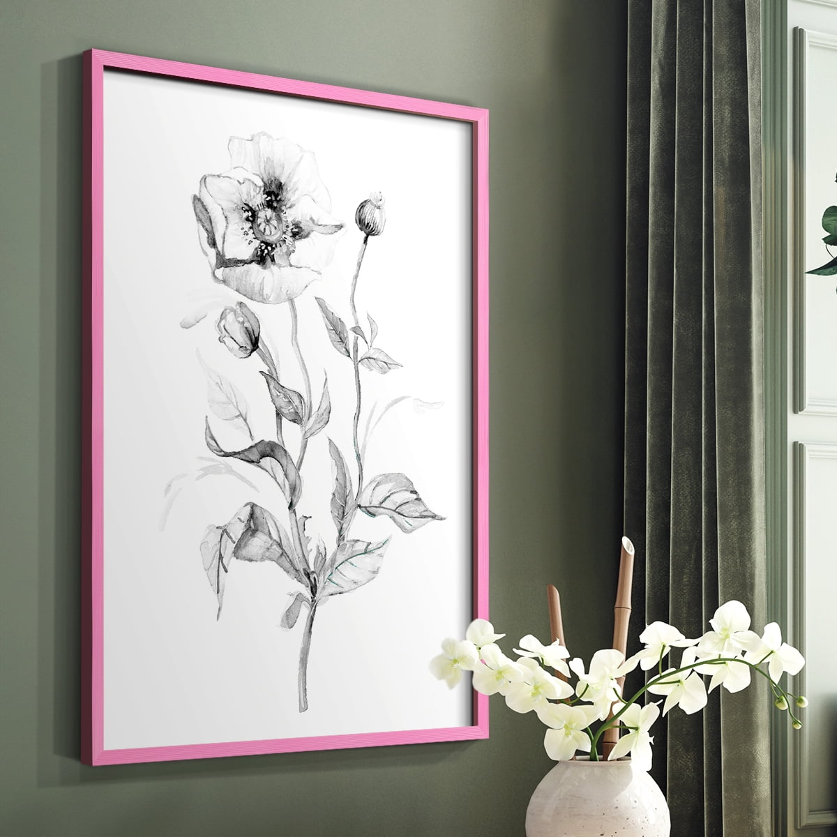 Wild Poppy Sketch Framed Print in Pink Solid Wood 8 x 10 Framed Print