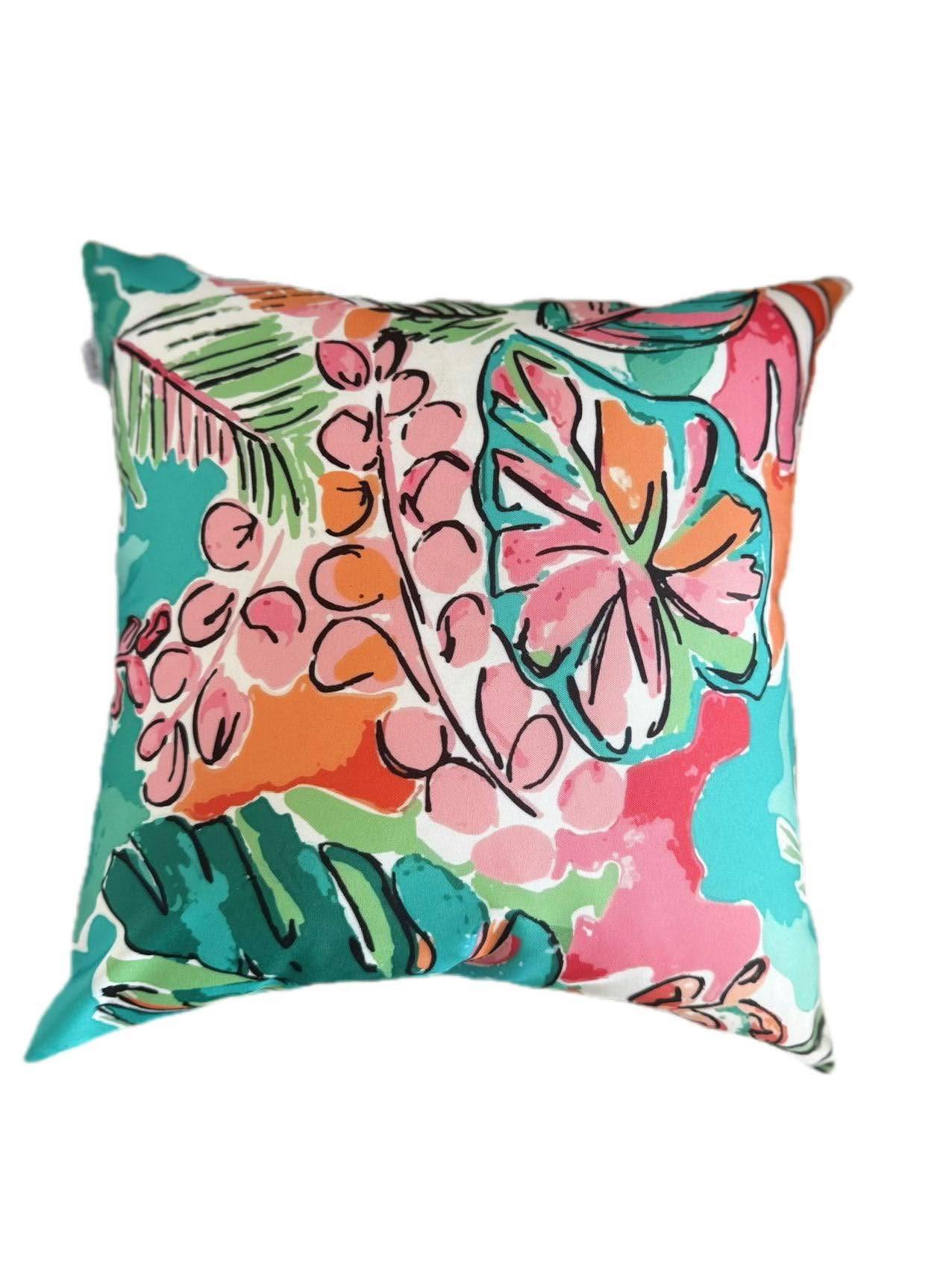 Aloha Turquoise Square Outdoor Throw Pillow （Set of 2)