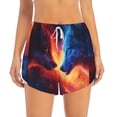 thumbnail image 2 of Gukieu Red And Blue Fire Wolf Print Women's Sports Shorts with Drawstring Elastic Waistband for Running, Yoga, Fitness-Medium, 2 of 7