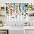 thumbnail image 2 of Coastal Coral Kitchen Curtains 63 Inch Length, Summer Beach Ocean Starfish Seagrass Grommet Top Bedroom Living Room Curtains, Light Filtering Cafe Curtain Drapes 2 Panels Set 104''x63'', 2 of 9