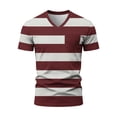 thumbnail image 6 of Yifymode Men's V Neck Short Sleeve T-Shirt, Wide Horizontal Stripe Print Chest Pocket Casual Top Wine L, 6 of 7
