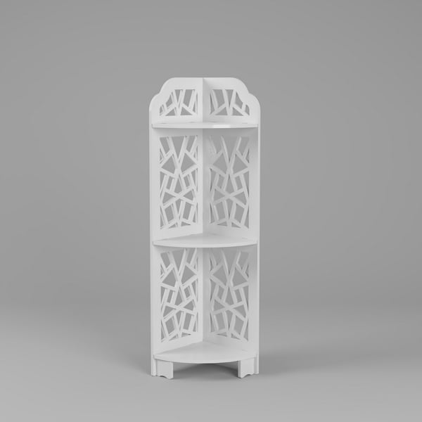 White PVC 3-Tier Corner Bookshelf with Decorative Panels