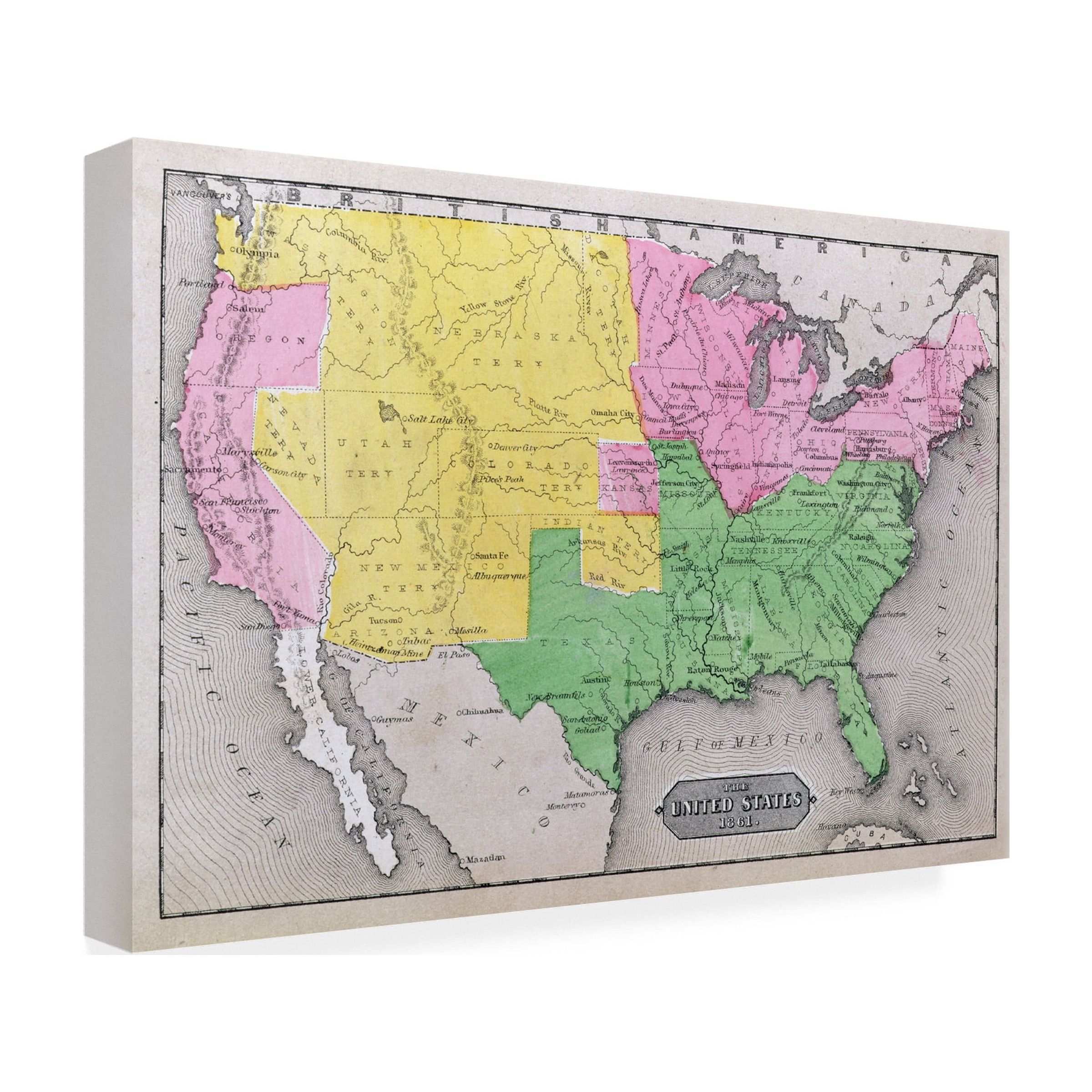Trademark Art 'Map of the United States in 1861' Canvas Art