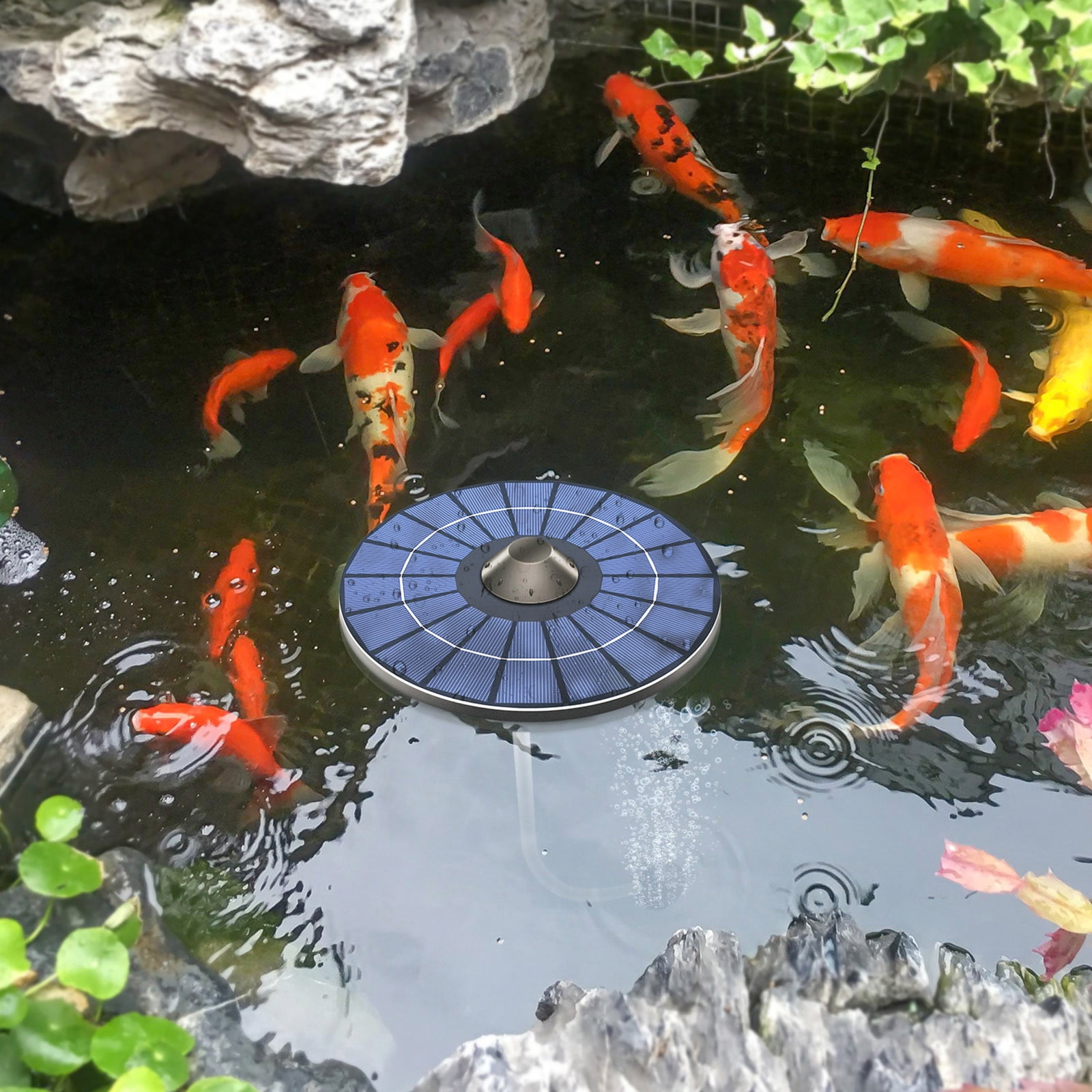 Solar Aeration Pump, Solar Oxygenator, Solar Powered Fish Pond Aerator with Battery Backup, Portable, Silent Operation for Outdoor Ponds and Small Tanks, 1-Pack