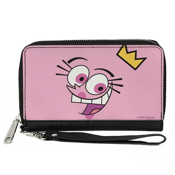 Nickelodeon Wallet, Zip Around, The Fairly OddParents Wanda Face Expression Close Up Pink, Vegan Leather
