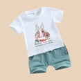 thumbnail image 4 of Huowey Boys Toddler Easter Summer Short Outfits Short Sleeve Bunny Letter Print Crewneck Shirt And Shorts Casual Fashionable Cozy Two Piece Holiday Playwear Dailywear,White,0-6 Months, 4 of 6