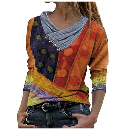 

Ichuanyi Womens Fall Tops Clearance Women Tie-dye Printed Embroidery Collar Long Sleeve Pullover Blouse Tops