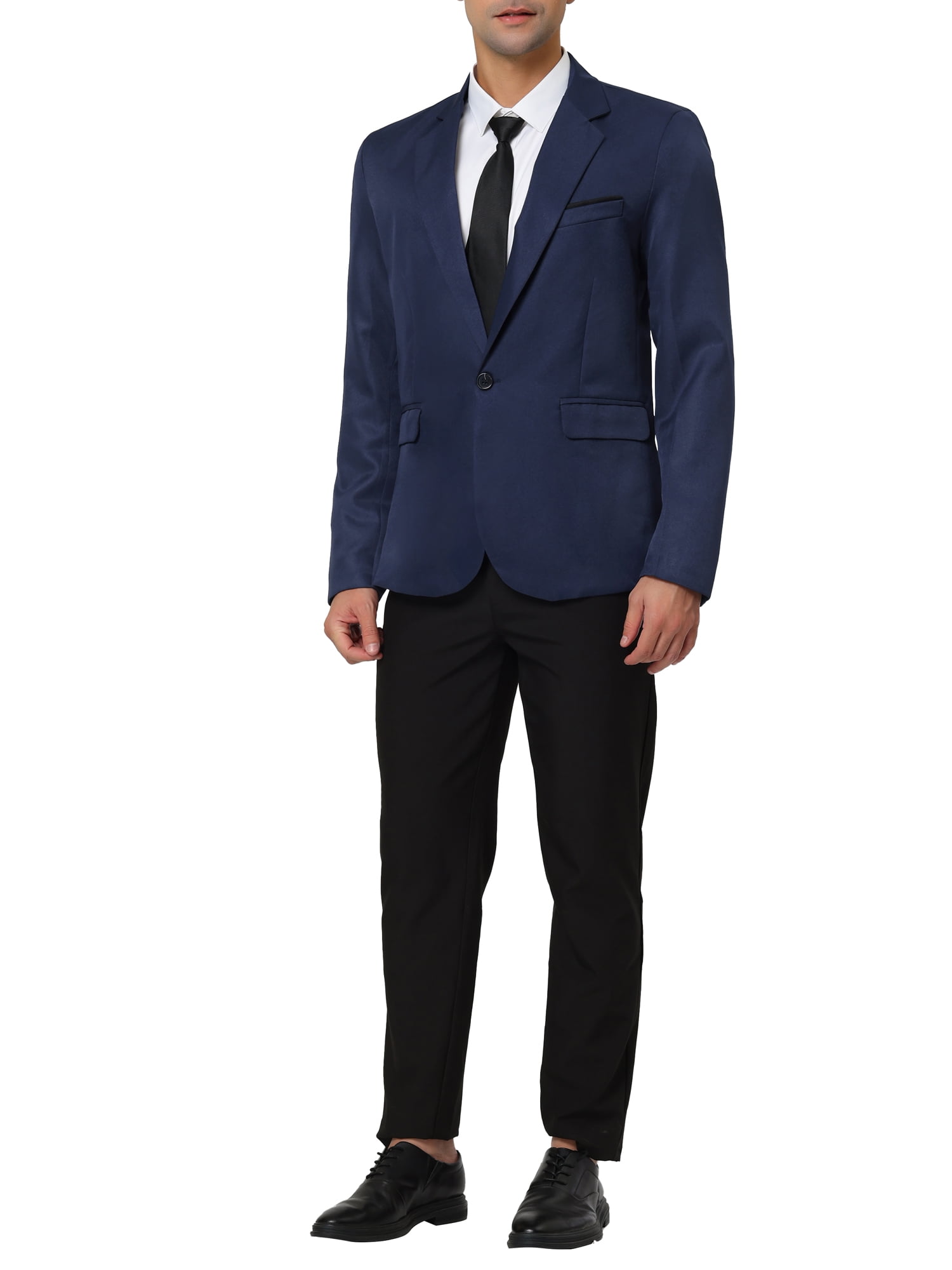 Unique Bargains Men's Business Slim Fit Sports Coats One Button Formal Blazers S Navy Blue