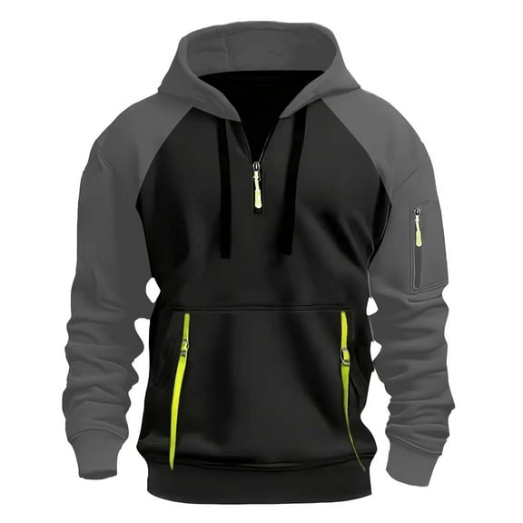 LWavelet Mens Casual Long Sleeve Pullover Hoodie with Zipper Pockets and Adjustable Drawstring Hood for Outdoor Activities
