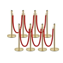 8 PCS Gold Stanchions with Red Velvet Ropes-Red Carpet Party Crowd Control Poles Set,5FT Stainless Steel Posts & Safety Barriers