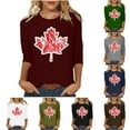 thumbnail image 5 of qucoqpe Women's Summer Fashion Maple Leaf Printed Blouses Tops Casual Loose Fit Crew Neck 3/4 Sleeve Shirts, 5 of 5