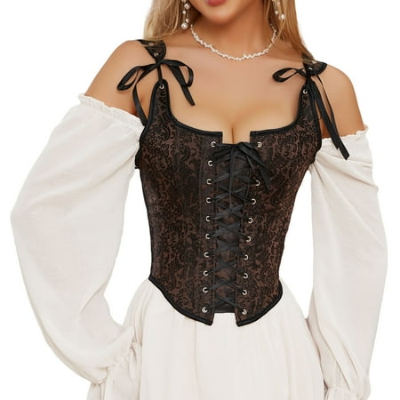 Nmnitkp Goth Dress Corsets for Women Overbust Floral Corset Bustier Lingerie Top With Thong(Night Court Dress&Shapewear +1PC Thong (Some Free))
