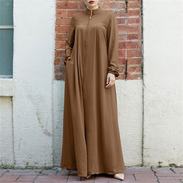 Gspmoly Robes pour Femmes, Robe Décontractée Ample pour Femmes à la Mode, Couleur Unie, Col Montant, Fermeture Éclair, Insert, Poche, Tempérament, Robe de Cocktail, Offres des Fêtes