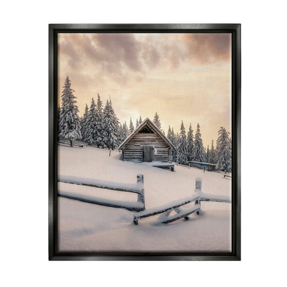 Stupell Industries Rural Winter Cabin Landscape Photography Black Floater Framed Canvas Art Print Wall Art, 17 x 21