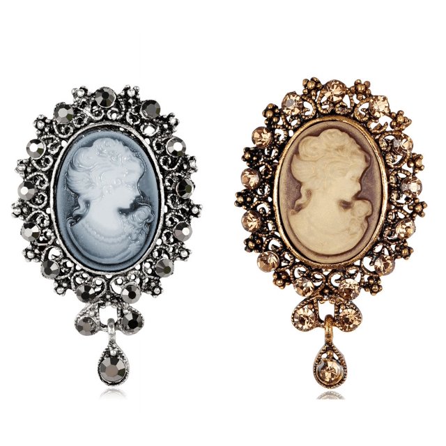 Broche de aleación con incrustaciones de cristal, broche con borla de cristal, colección de cabeza de belleza Vintage, 2 uds.