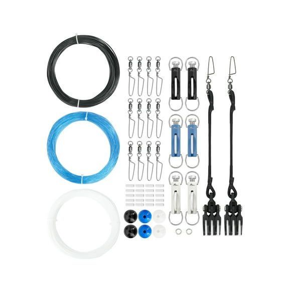 BLUEWING Upgraded Triple Outrigger Rigging Kit All-in-One with 400lb Mono Line, Release Clips, Pulley, Snap Swivels, Crimps, Ball Stops and Rings for Out Rigger setup, Model A
