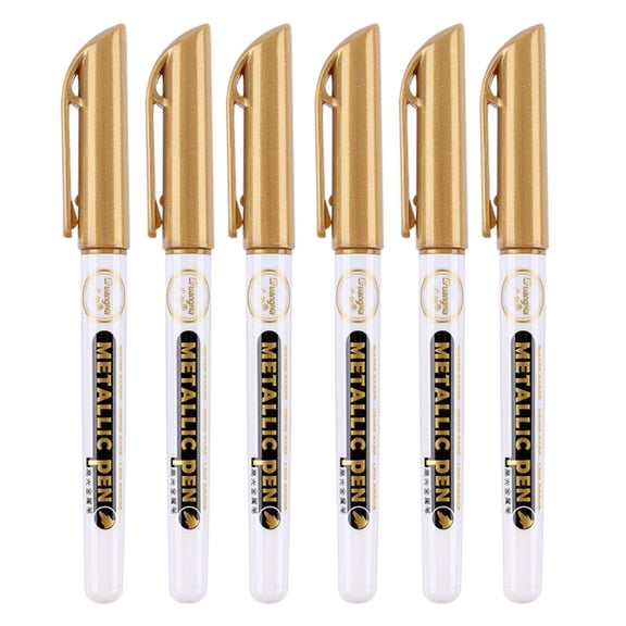 ZUARFY 6Pc Gold Silver Epoxy Resin Drawing Pen Gold Leafing Point Pen Marker Acrylic Paint Highlights Metallic Permanent Marker