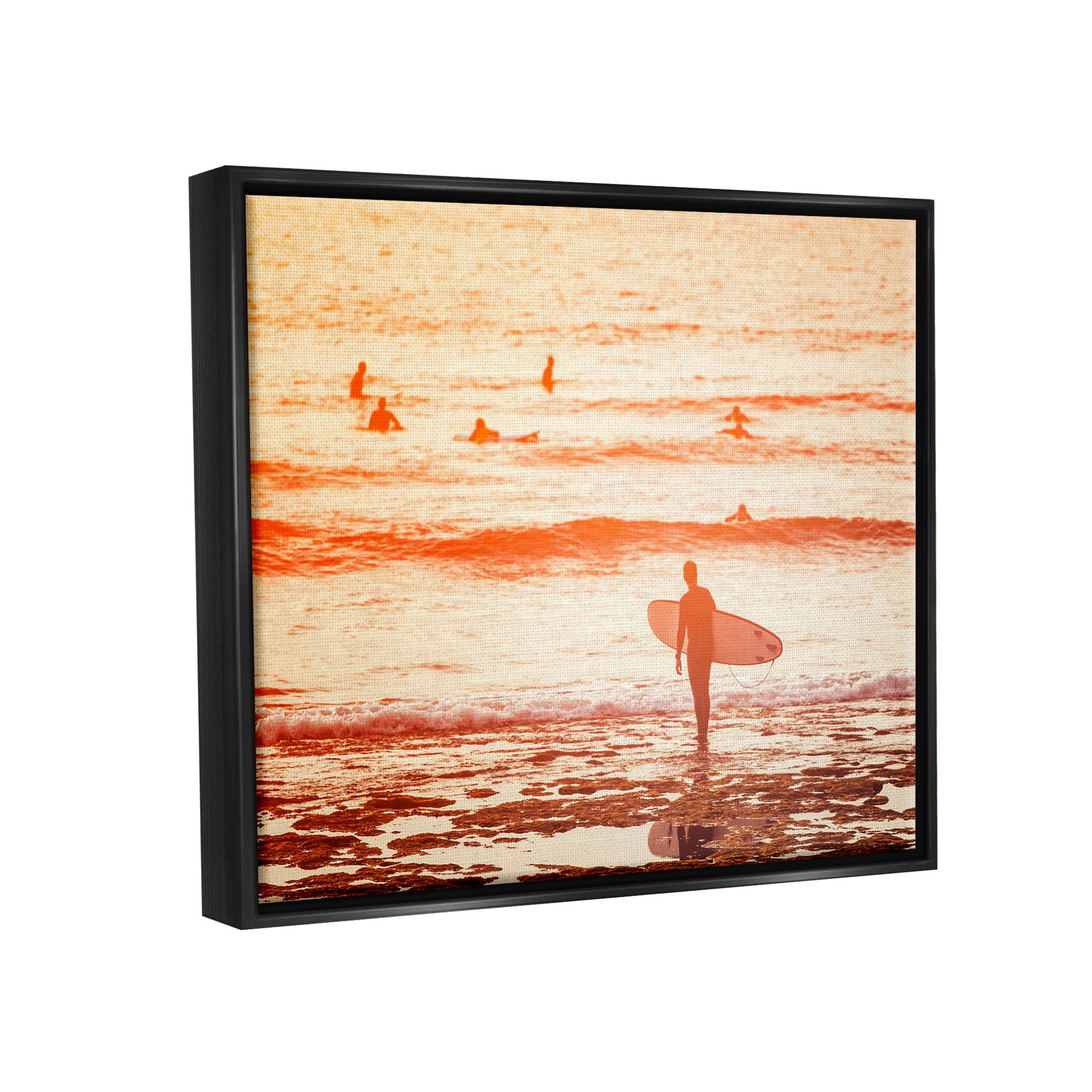 Stupell Industries Surfing Sunset Beach Shore Photograph Jet Black Floating Framed Canvas Print Wall Art, Design by Igor Vitomirov