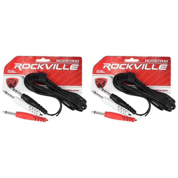 2 Rockville RCDSTR10B 10' 1/4" TRS to Dual Mono 1/4" TS Y-Cable 100% Copper
